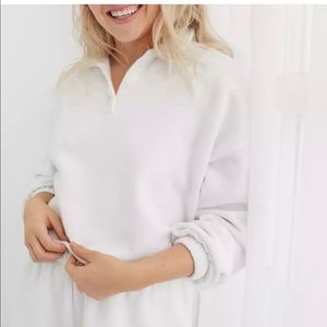 Aerie White Cropped Polo Sweatshirt - size Medium